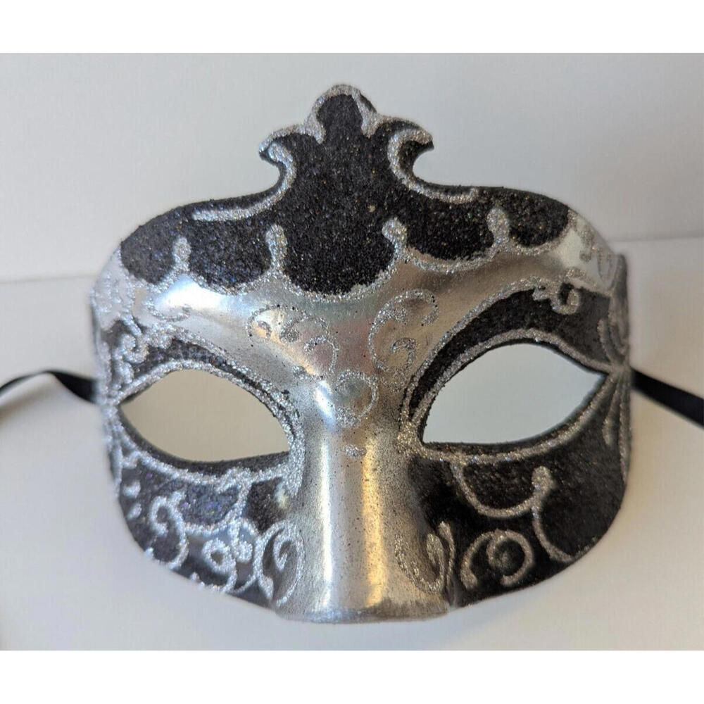 Venetian Mask Italy Black Silver Costume Mardi Gras Carnivale Halloween School
